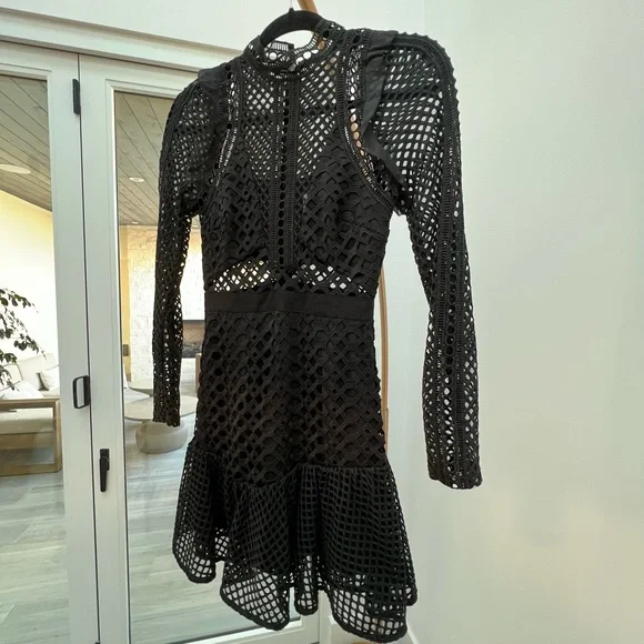 Self-Portrait: Black Lace Hall Mini Dress - Picture 3 of 5
